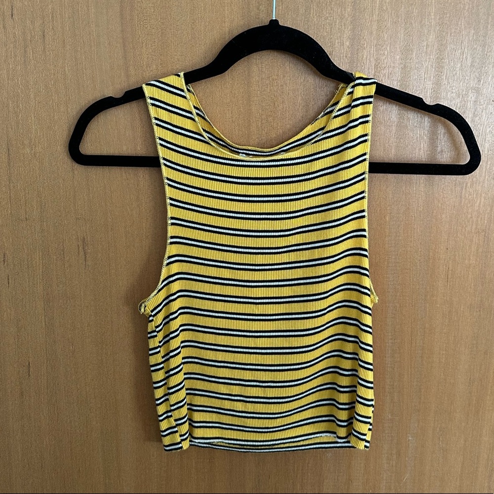 Lime Blue Yellow and Black Striped Tank Crop Top